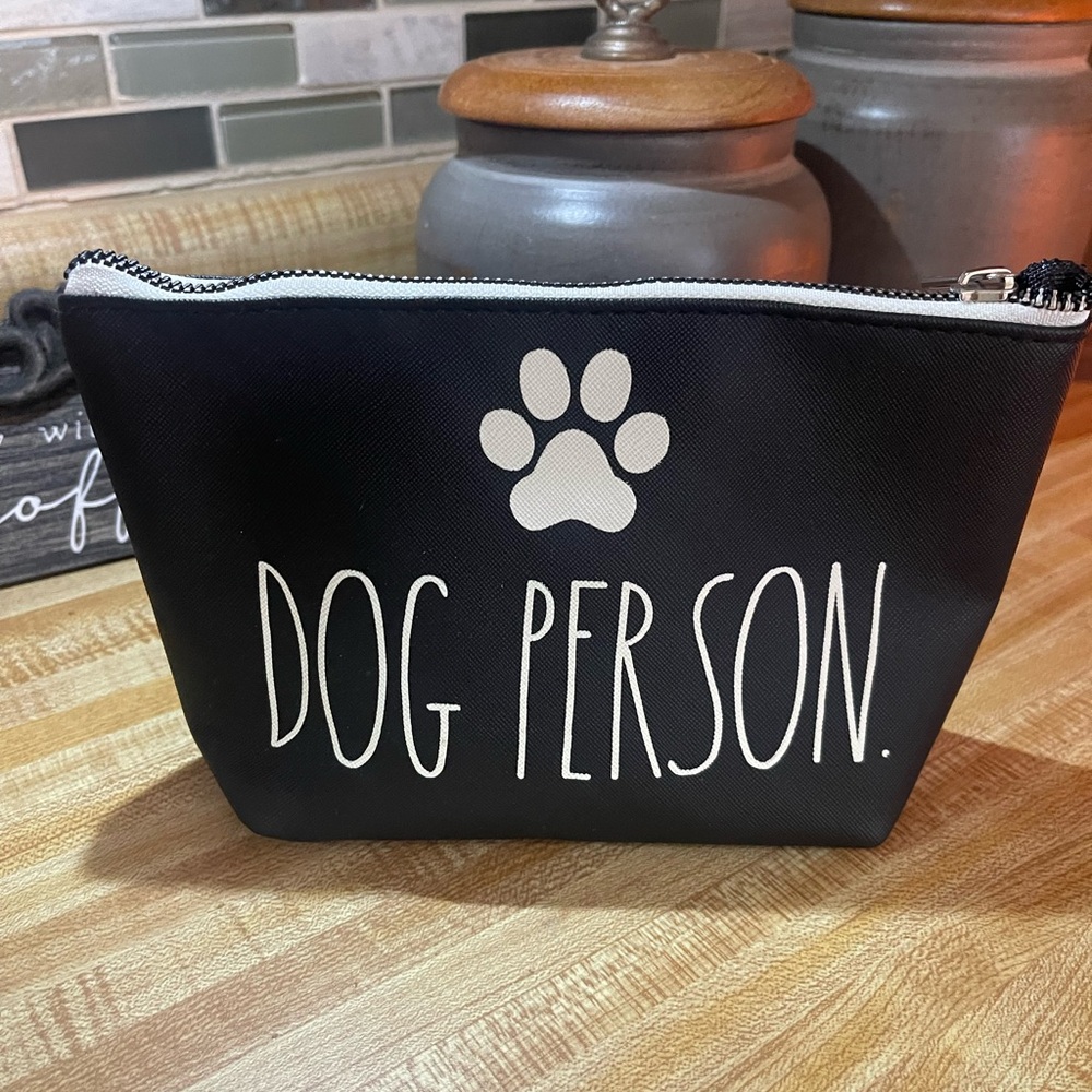Rae Dunn Black Pouch with White Paw "Dog Person"